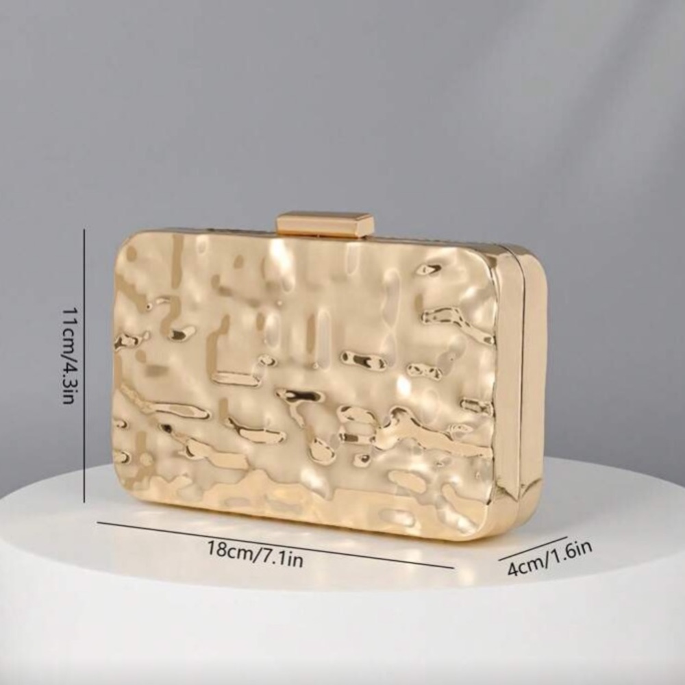 Gold Textured Metal Clutch - Evening Bag - Picture 4 of 8